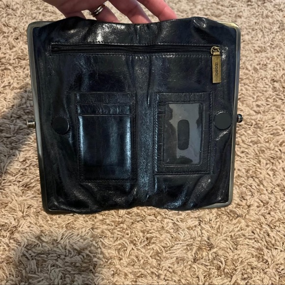 Vintage Hobo International Lauren Clutch Wallet Black Paisley Leather - Picture 2 of 10